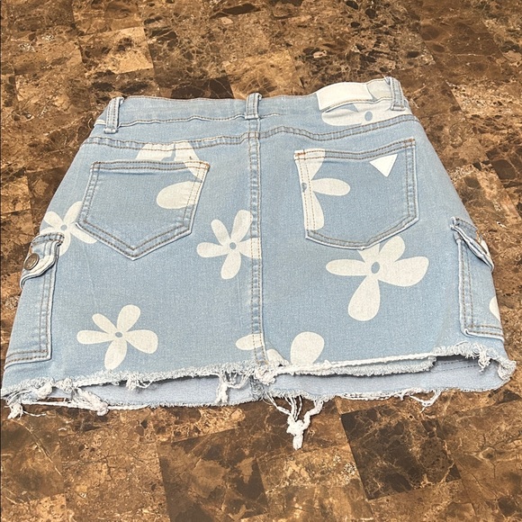 Kids Floral Denim Skirt - Light Blue and White - Picture 2 of 2